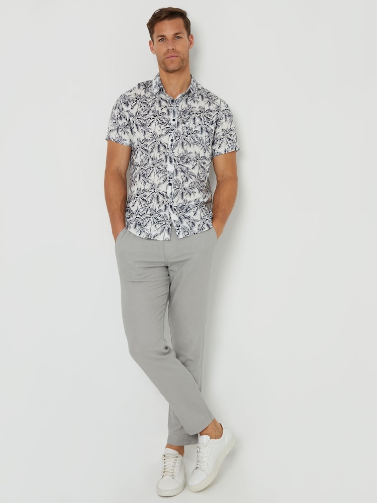 Threadbare Brown/White Tropical Print Revere Collar Short Sleeve Shirt - Image 3 of 4