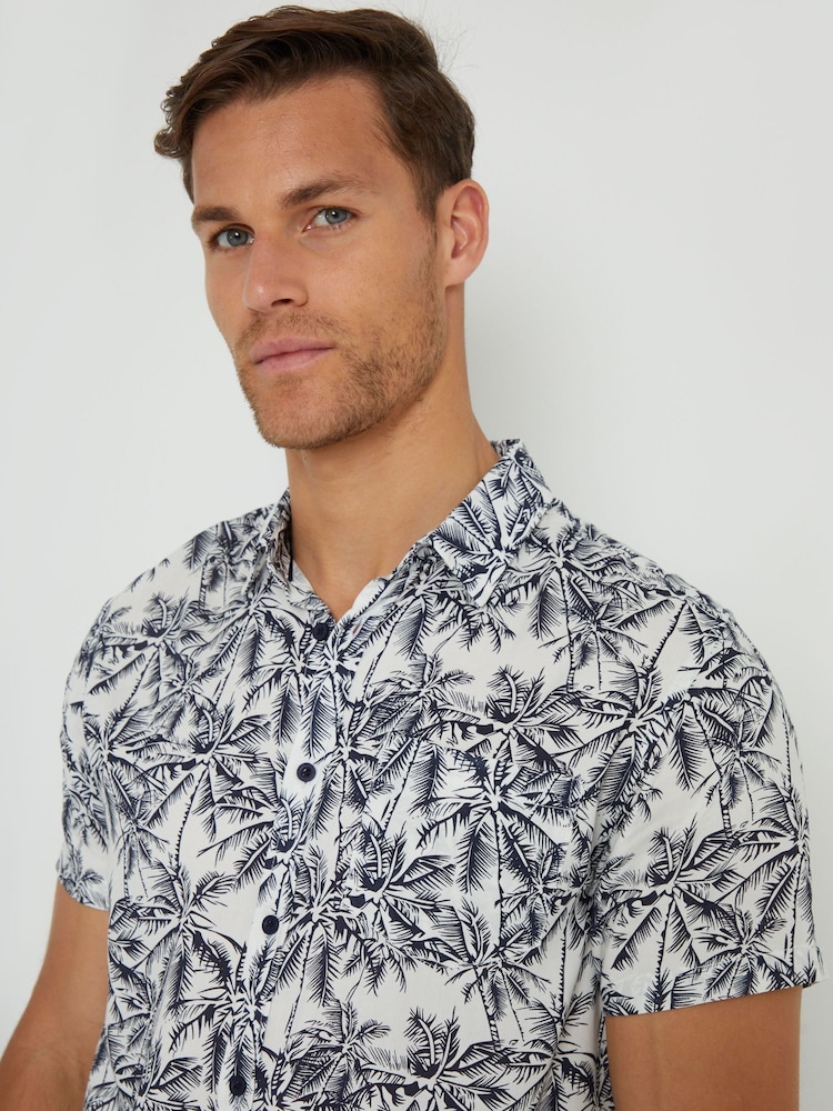 Threadbare Brown/White Tropical Print Revere Collar Short Sleeve Shirt - Image 4 of 4