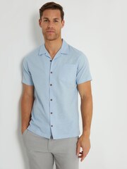 Threadbare Blue Cotton Revere Collar Short Sleeve 100% Cotton Shirt - Image 1 of 4