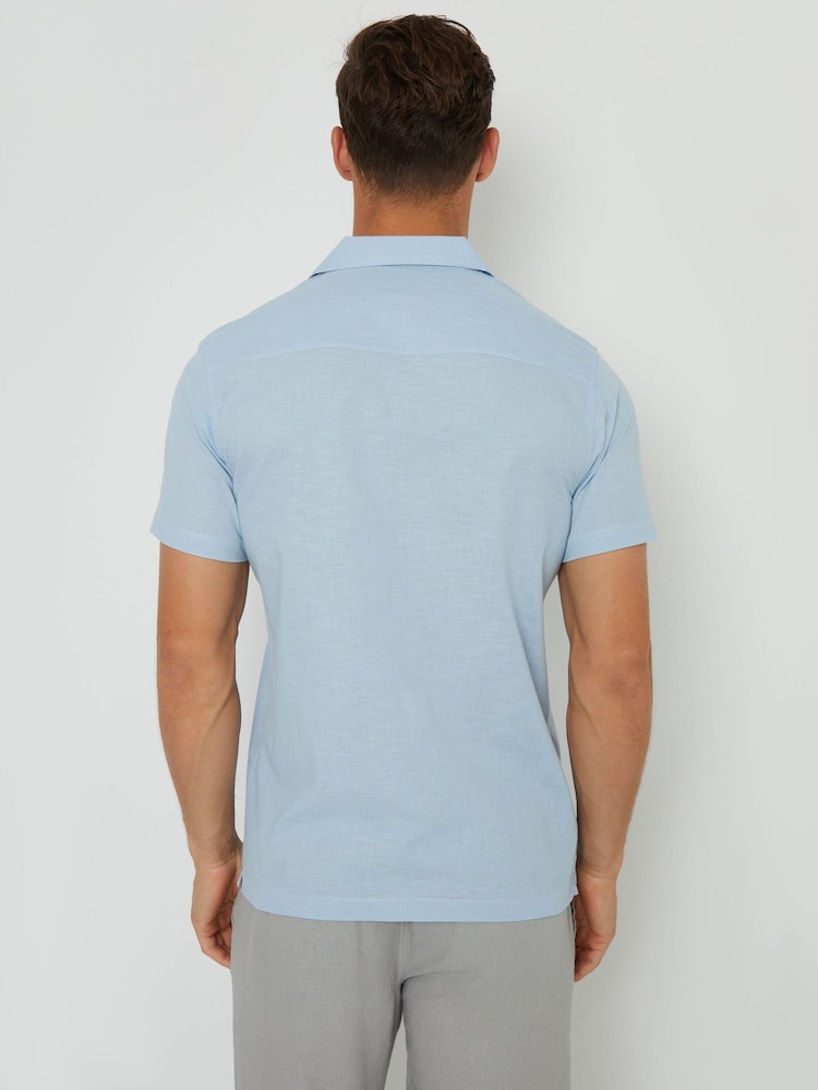 Threadbare Blue Cotton Revere Collar Short Sleeve 100% Cotton Shirt - Image 2 of 4