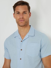 Threadbare Blue Cotton Revere Collar Short Sleeve 100% Cotton Shirt - Image 4 of 4