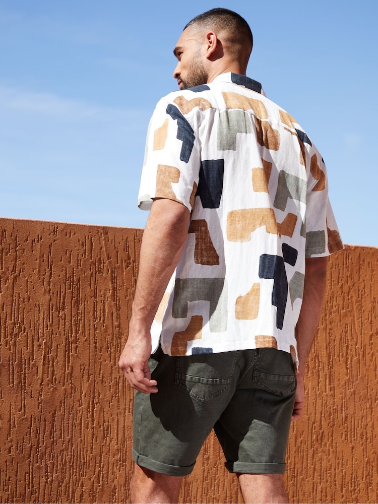 Threadbare White Block Print Revere Collar Short Sleeve Shirt - Image 2 of 4