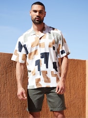 Threadbare White Block Print Revere Collar Short Sleeve Shirt - Image 3 of 4