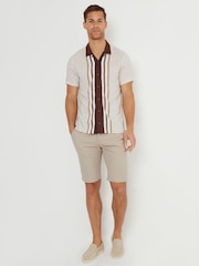 Threadbare Brown Stripe Geo Print Revere Collar Short Sleeve Shirt - Image 3 of 4