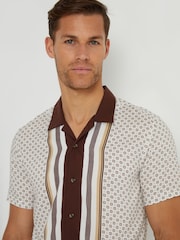 Threadbare Brown Stripe Geo Print Revere Collar Short Sleeve Shirt - Image 4 of 4