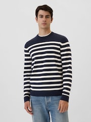 Gap Navy Blue & White Stripe Cotton Knit Crew Neck Jumper - Image 1 of 2