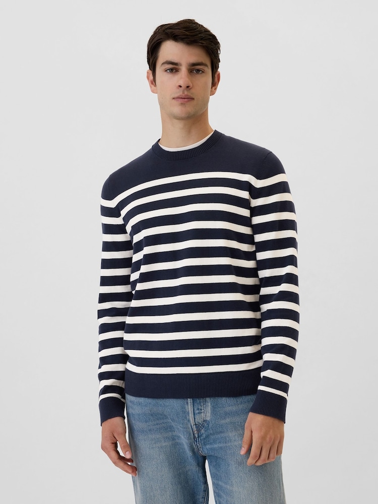 Gap Navy Blue & White Stripe Cotton Knit Crew Neck Jumper - Image 1 of 2