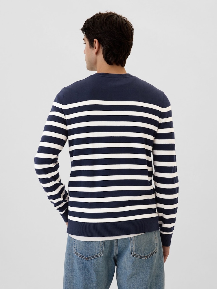 Gap Navy Blue & White Stripe Cotton Knit Crew Neck Jumper - Image 2 of 2