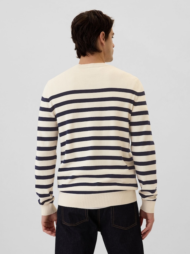 Gap Cream & Navy Blue Stripe Cotton Knit Crew Neck Jumper - Image 2 of 4 Gap Cream & Navy Blue Stripe Cotton Knit Crew Neck Jumper - Image 2 of 4