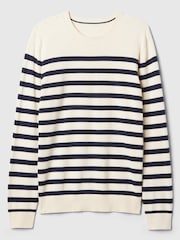 Gap Cream & Navy Blue Stripe Cotton Knit Crew Neck Jumper - Image 4 of 4