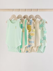 Green Stripe/ Pineapple Print Vest Baby Bodysuits 5 Pack - Image 1 of 13