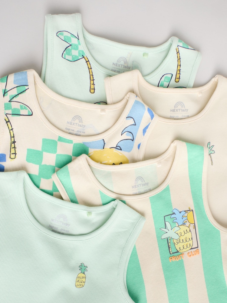 Green Stripe/ Pineapple Print - Vest Baby Bodysuits 5 Pack - Image 10 of 13