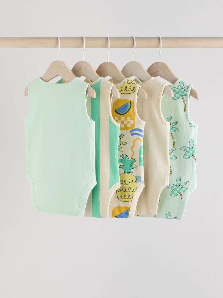 Green Stripe/ Pineapple Print Vest Baby Bodysuits 5 Pack - Image 2 of 13