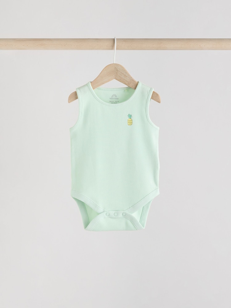 Green Stripe/ Pineapple Print - Vest Baby Bodysuits 5 Pack - Image 3 of 13