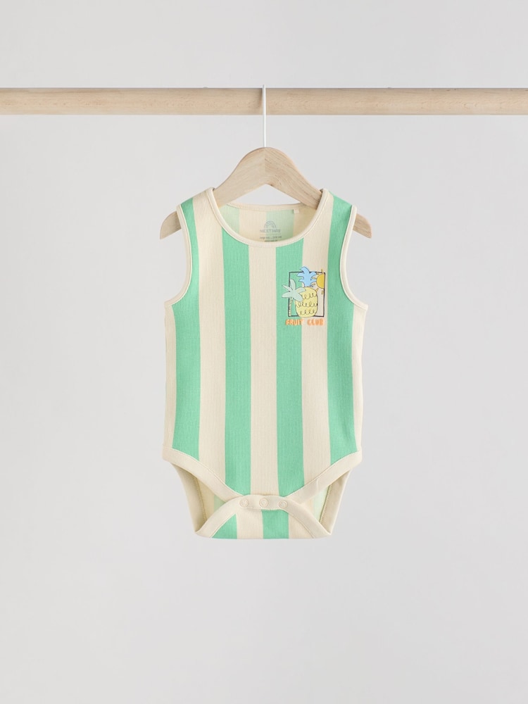 Green Stripe/ Pineapple Print - Vest Baby Bodysuits 5 Pack - Image 4 of 13