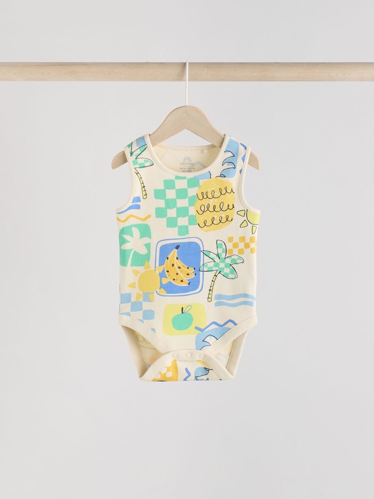 Green Stripe/ Pineapple Print - Vest Baby Bodysuits 5 Pack - Image 5 of 13