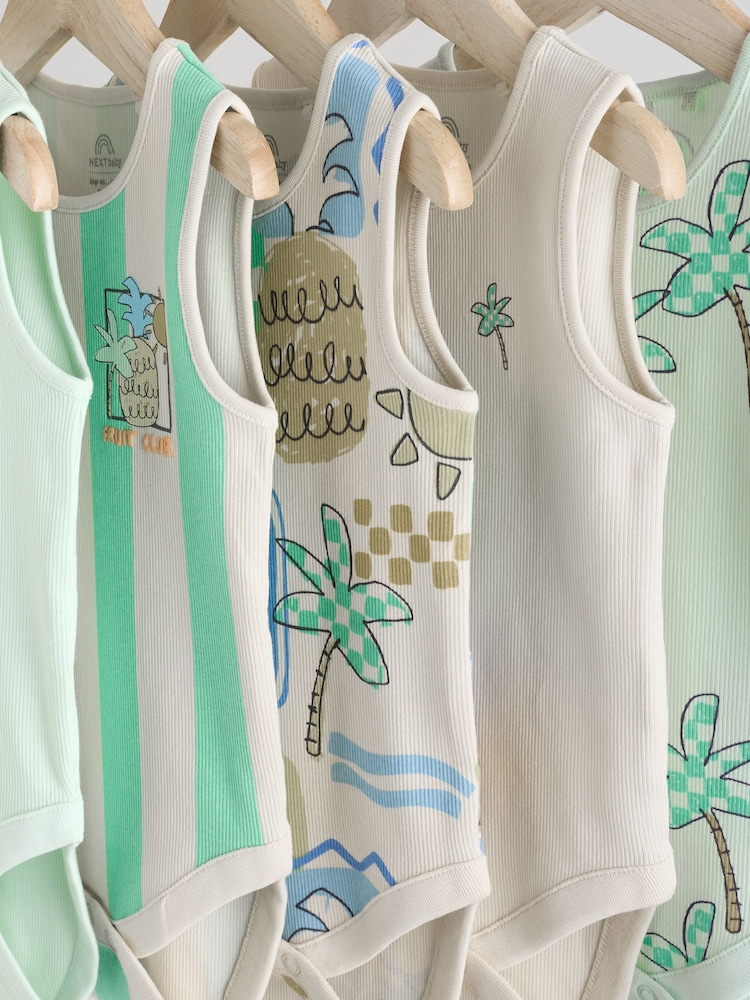 Green Stripe/ Pineapple Print - Vest Baby Bodysuits 5 Pack - Image 9 of 13