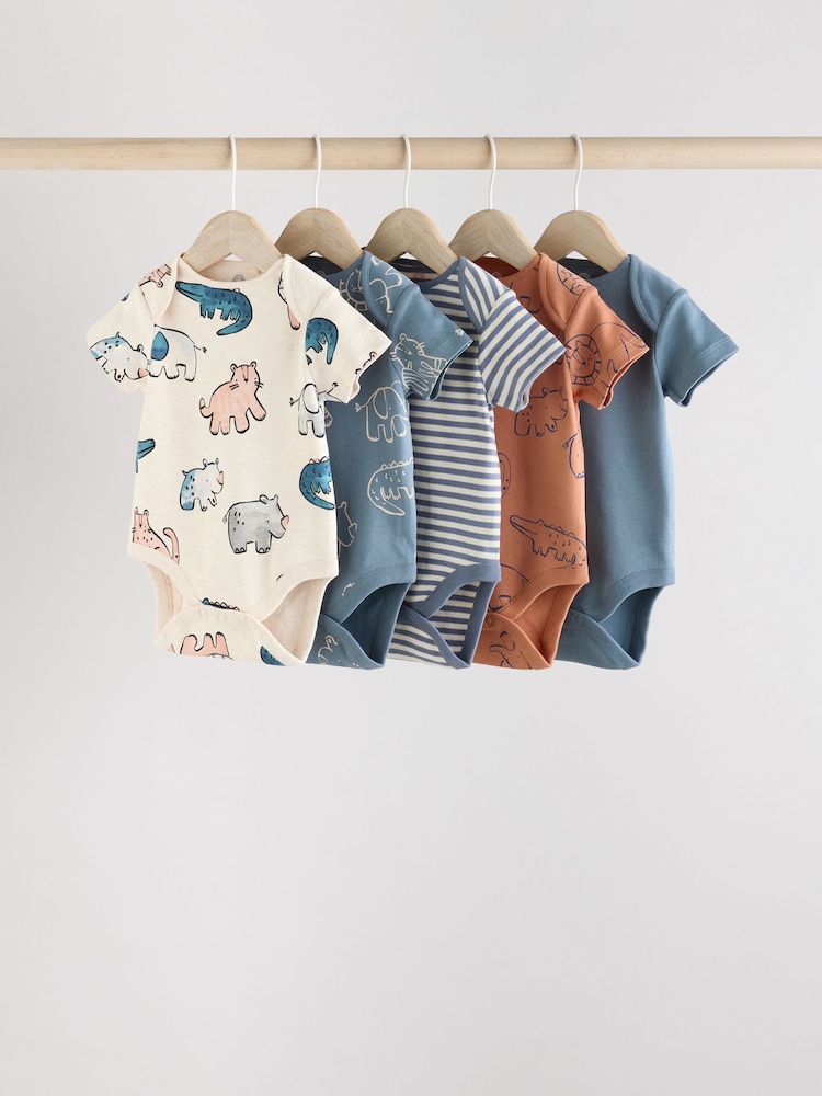 Marineblau/Tan, Safari - Kurzarm-Bodys für Babys aus 100 % Baumwolle im 5er-Pack - Bild 1 von 13 Marineblau/Tan, Safari - Kurzarm-Bodys für Babys aus 100 % Baumwolle im 5er-Pack - Bild 1 von 13
