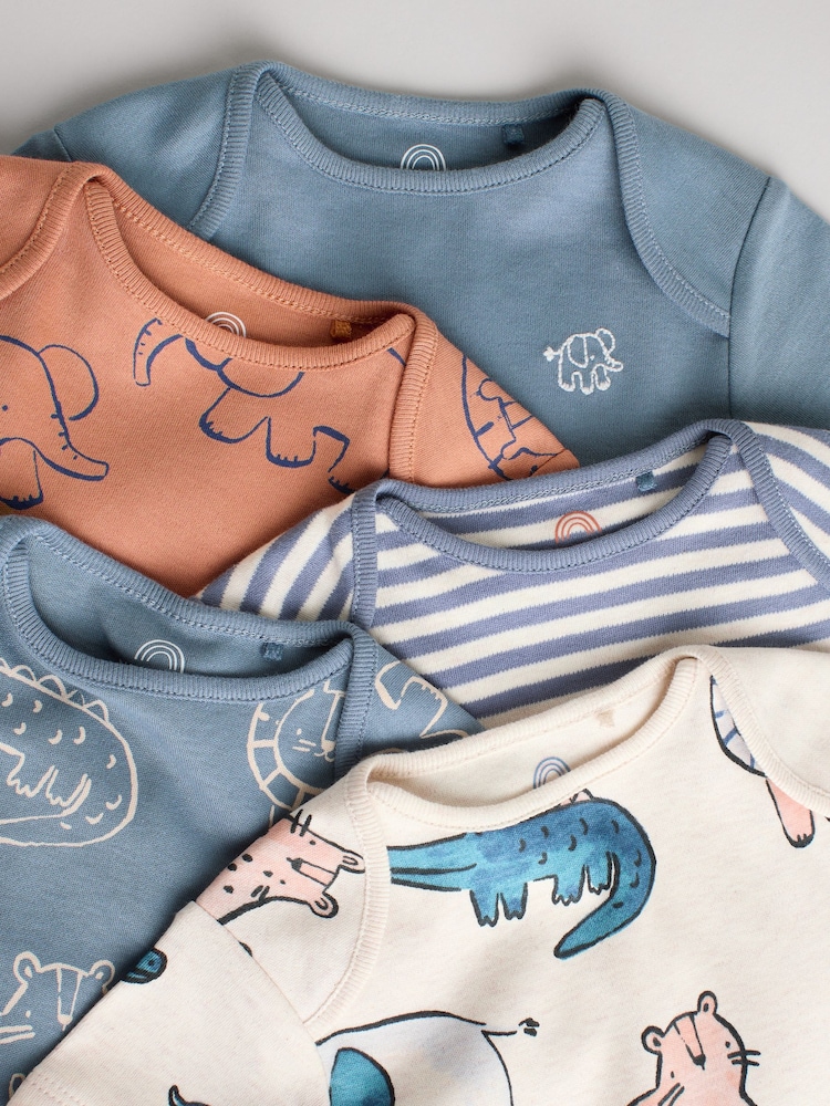 Navy/ Tan Brown Safari 100% Cotton Short Sleeve Baby Bodysuits 5 Pack - Image 10 of 13
