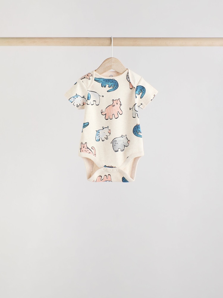 Navy/ Tan Brown Safari 100% Cotton Short Sleeve Baby Bodysuits 5 Pack - Image 3 of 13