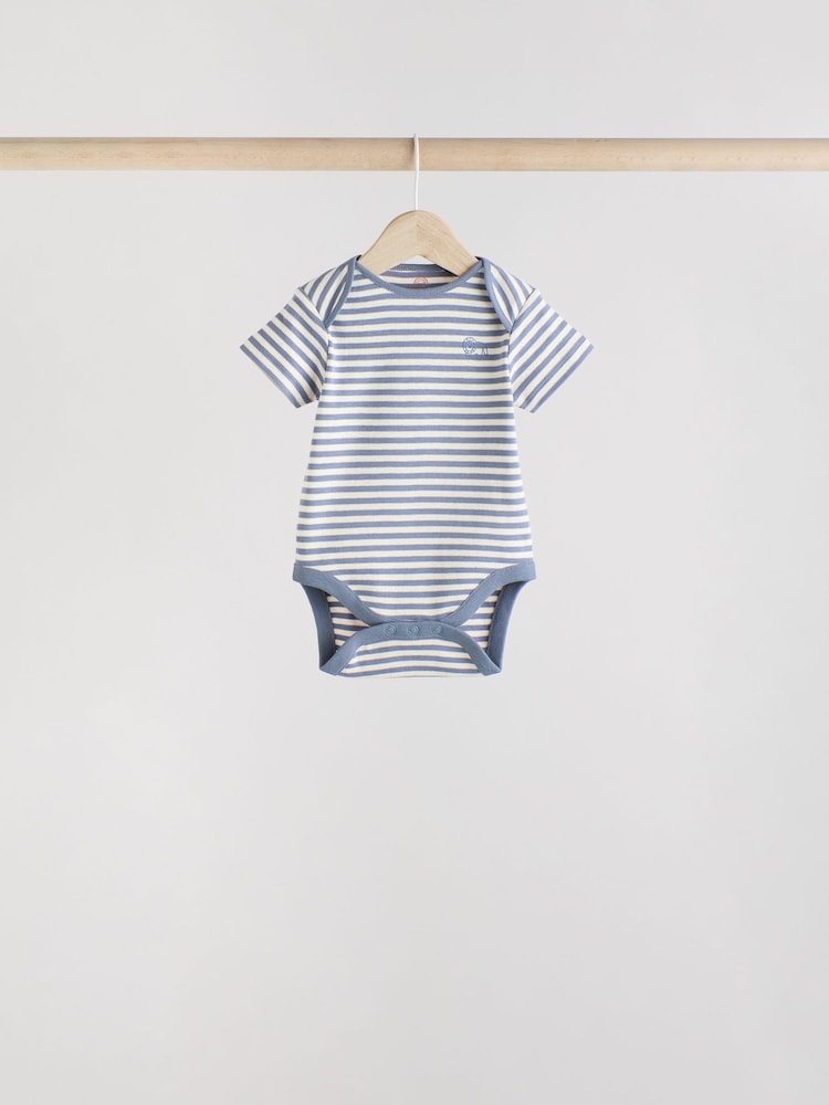 Navy/ Tan Brown Safari 100% Cotton Short Sleeve Baby Bodysuits 5 Pack - Image 5 of 13