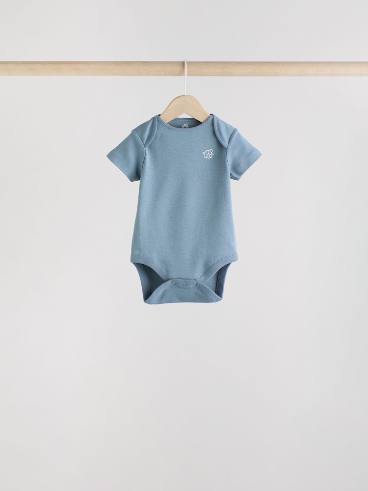 Navy/ Tan Brown Safari 100% Cotton Short Sleeve Baby Bodysuits 5 Pack - Image 7 of 13