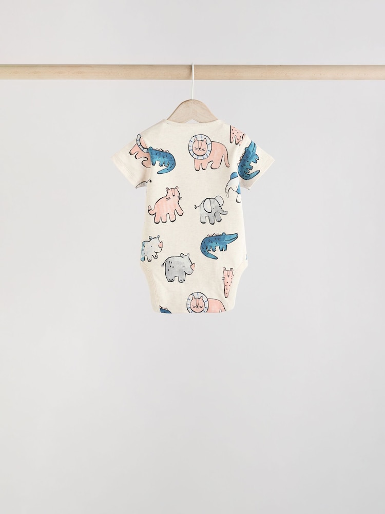 Navy/ Tan Brown Safari 100% Cotton Short Sleeve Baby Bodysuits 5 Pack - Image 8 of 13