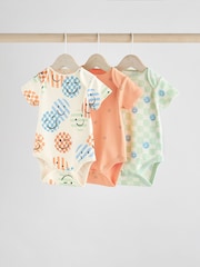 Blue/White/Orange Happy Face Short Sleeve Baby Bodysuits 3 Pack - Image 1 of 11