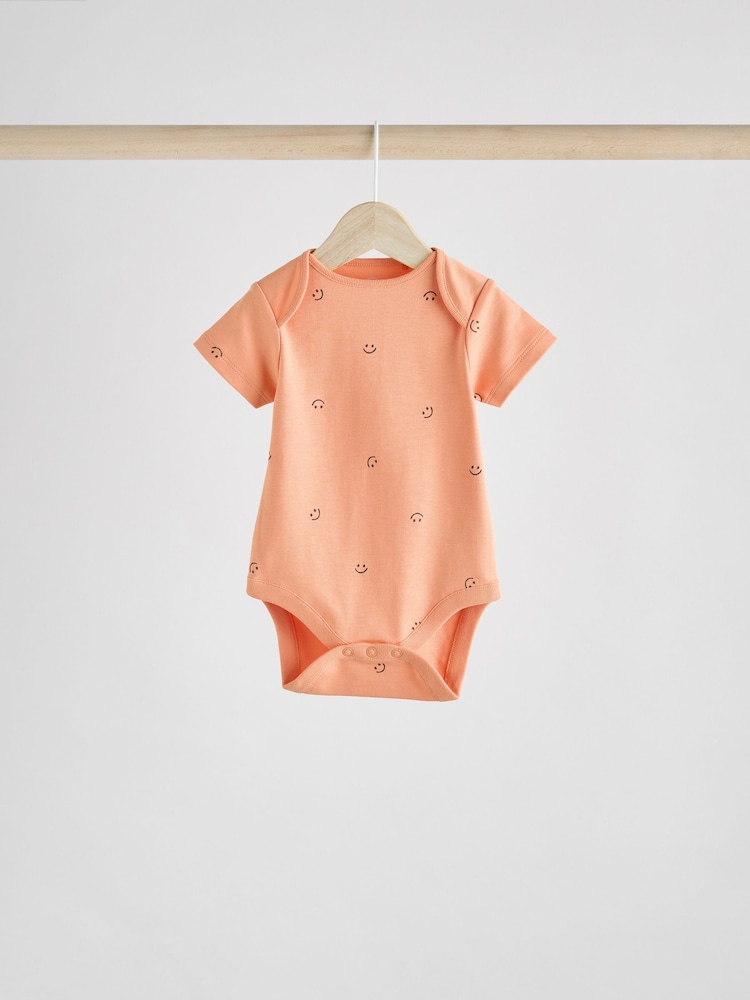 Blue/White/Orange Happy Face Short Sleeve Baby Bodysuits 3 Pack - Image 3 of 11