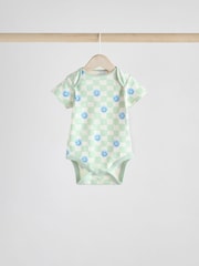 Blue/White/Orange Happy Face Short Sleeve Baby Bodysuits 3 Pack - Image 4 of 11