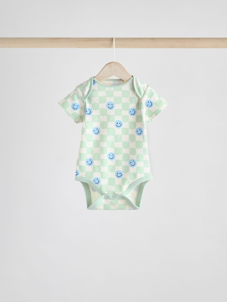 Blue/White/Orange Happy Face Short Sleeve Baby Bodysuits 3 Pack - Image 4 of 11