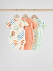 Blue/White/Orange Happy Face Short Sleeve Baby Bodysuits 3 Pack - Image 5 of 11