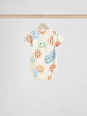 Blue/White/Orange Happy Face Short Sleeve Baby Bodysuits 3 Pack - Image 6 of 11