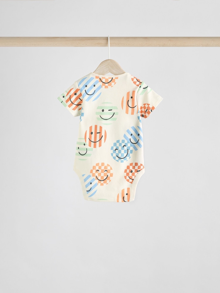 Blue/White/Orange Happy Face Short Sleeve Baby Bodysuits 3 Pack - Image 6 of 11