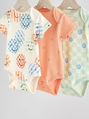 Blue/White/Orange Happy Face Short Sleeve Baby Bodysuits 3 Pack - Image 7 of 11