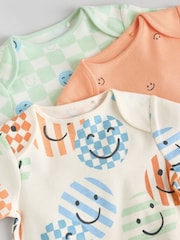 Blue/White/Orange Happy Face Short Sleeve Baby Bodysuits 3 Pack - Image 8 of 11