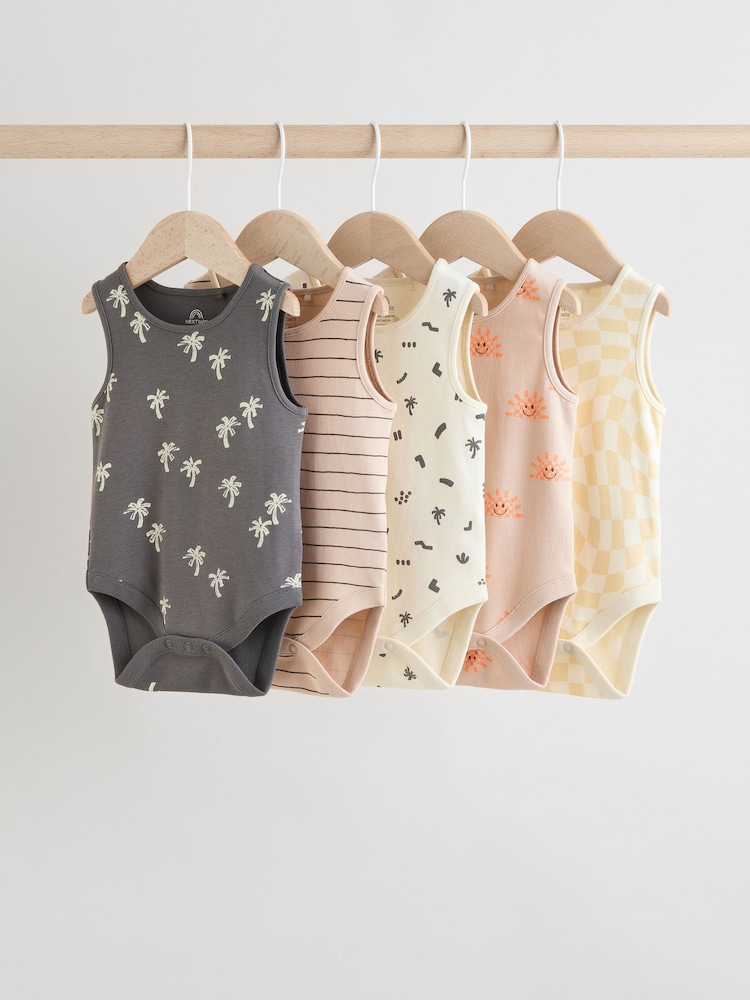 Imprimé tropical monochrome/Cream - Bébé débardeur Bodies 5 Lot - Image 1 of 13
