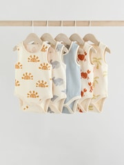 Cream/ Blue/ Orange Sea Character 100% Cotton Baby Vest Bodysuits 5 Pack - Image 1 of 13