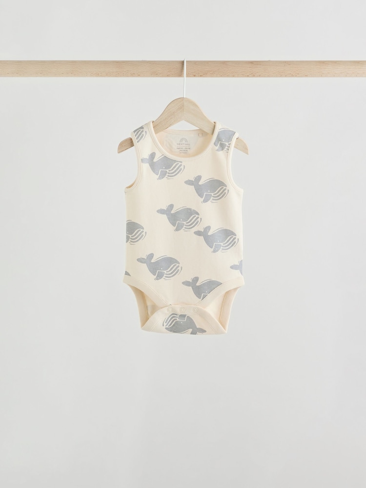 Cream/ Blue/ Orange Sea Character 100% Cotton Baby Vest Bodysuits 5 Pack - Image 4 of 13