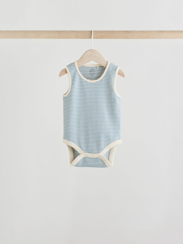 Cream/ Blue/ Orange Sea Character 100% Cotton Baby Vest Bodysuits 5 Pack - Image 5 of 13