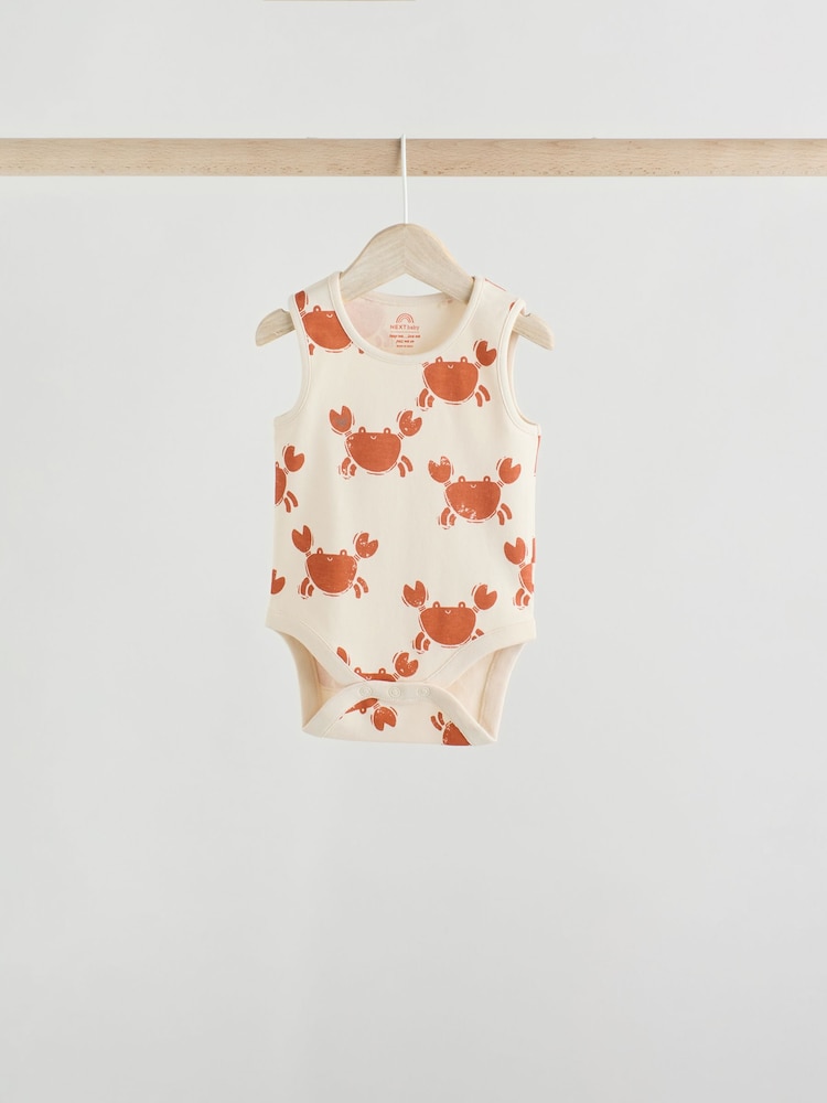 Cream/ Blue/ Orange Sea Character 100% Cotton Baby Vest Bodysuits 5 Pack - Image 6 of 13