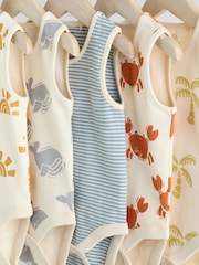 Cream/ Blue/ Orange Sea Character 100% Cotton Baby Vest Bodysuits 5 Pack - Image 9 of 13