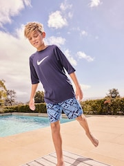 Nike Navy Sun Safe Hydroguard Short Sleeve Rash Vest - Image 1 of 8