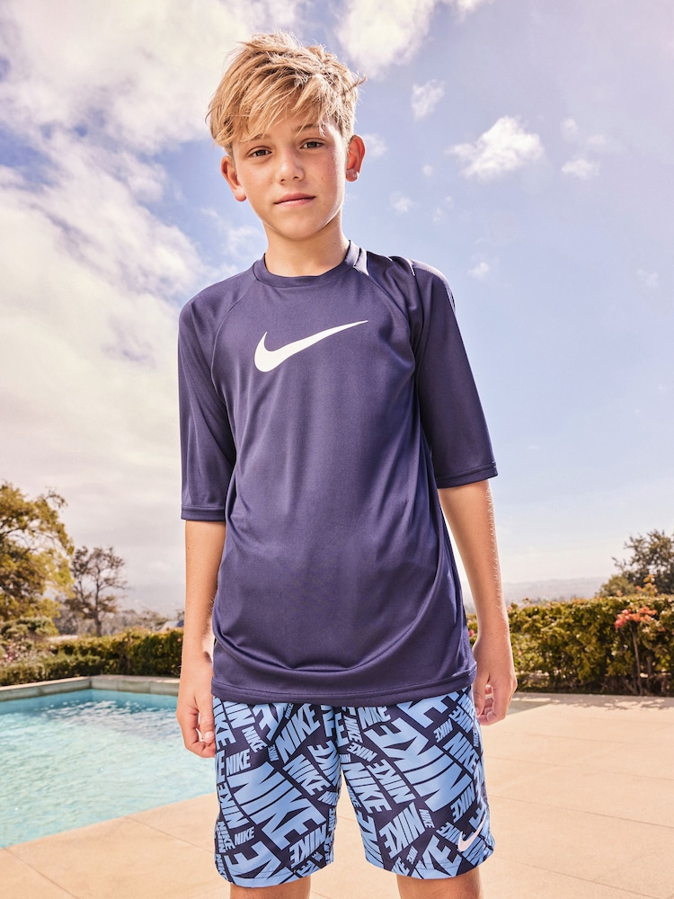 Nike Navy Sun Safe Hydroguard Short Sleeve Rash Vest - Image 2 of 8