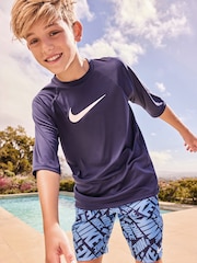 Nike Navy Sun Safe Hydroguard Short Sleeve Rash Vest - Image 4 of 8