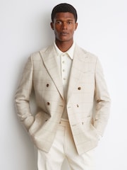 Reiss Elion Wool Windowpane-Check Double-Breasted Blazer - 10şəkildən 1 şəkil