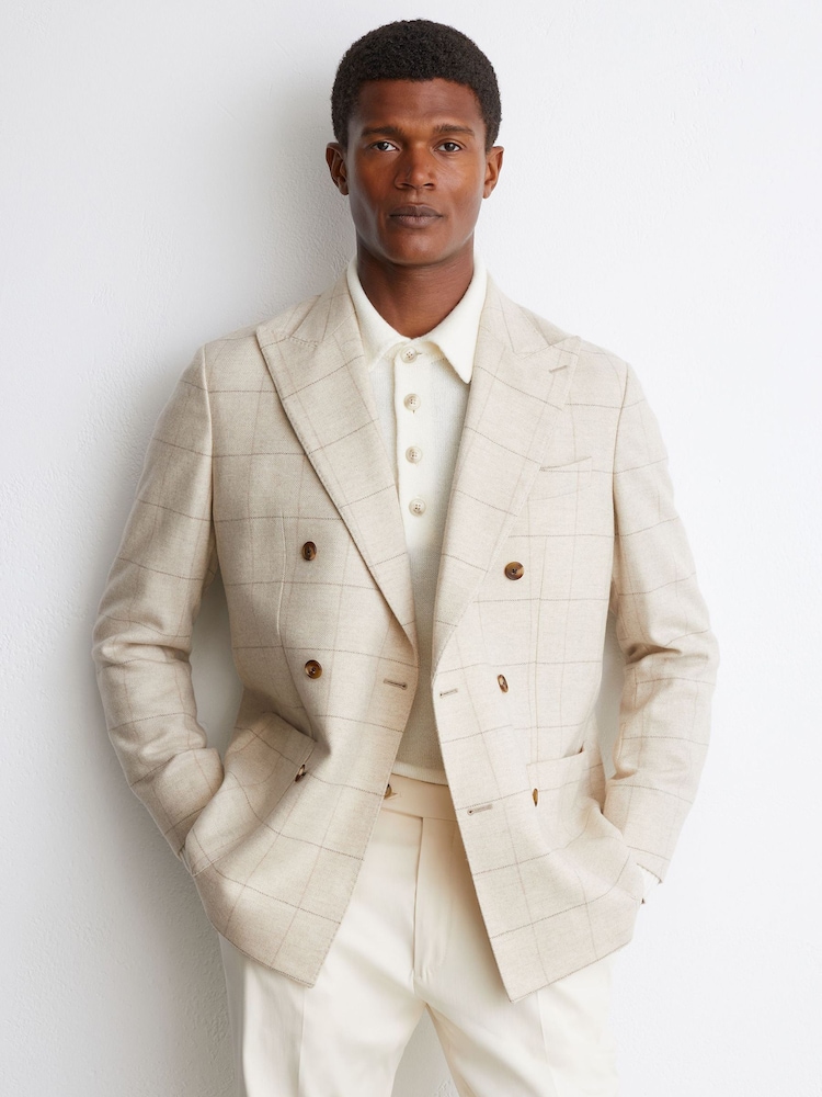 Reiss Elion Wool Windowpane-Check Double-Breasted Blazer - 10şəkildən 1 şəkil