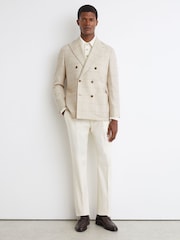 Reiss Elion Wool Windowpane-Check Double-Breasted Blazer - 10şəkildən 4 şəkil