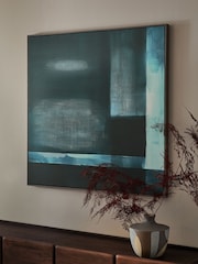Teal Blue Abstract Framed Canvas Wall Art - Image 1 of 5