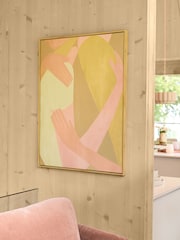 Yellow Abstract Hugging People Framed Canvas Wall Art - Image 1 of 6